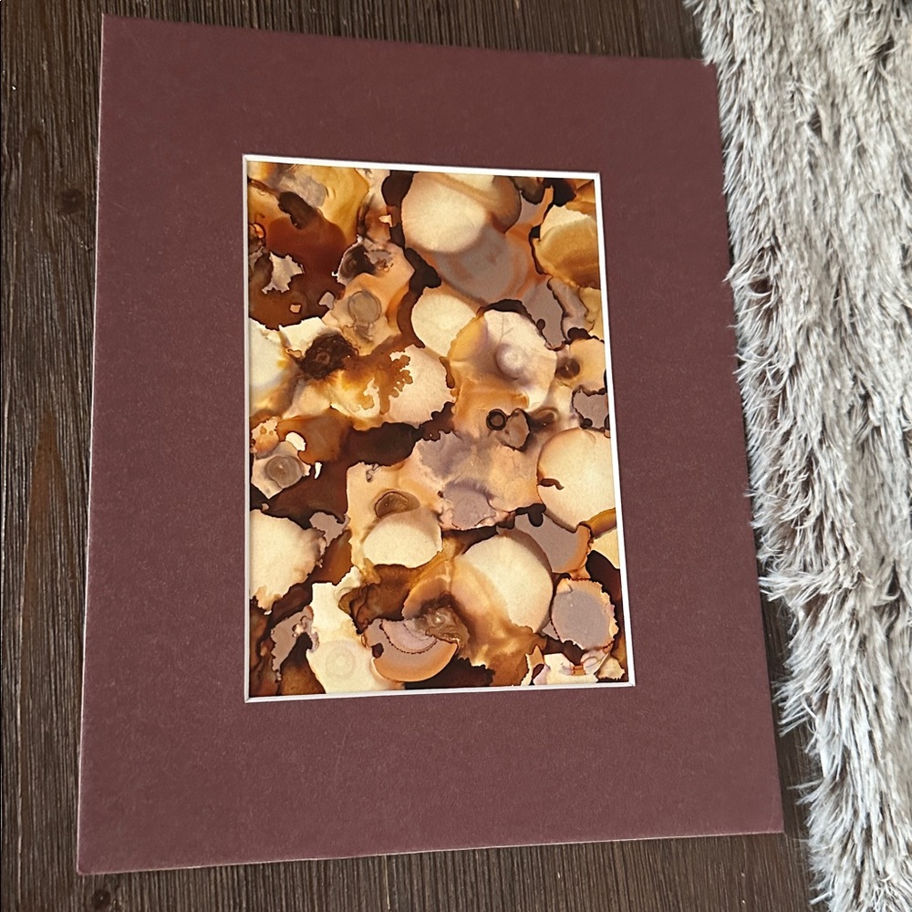 Hand crafted brown and gold alcohol ink wall decor painting